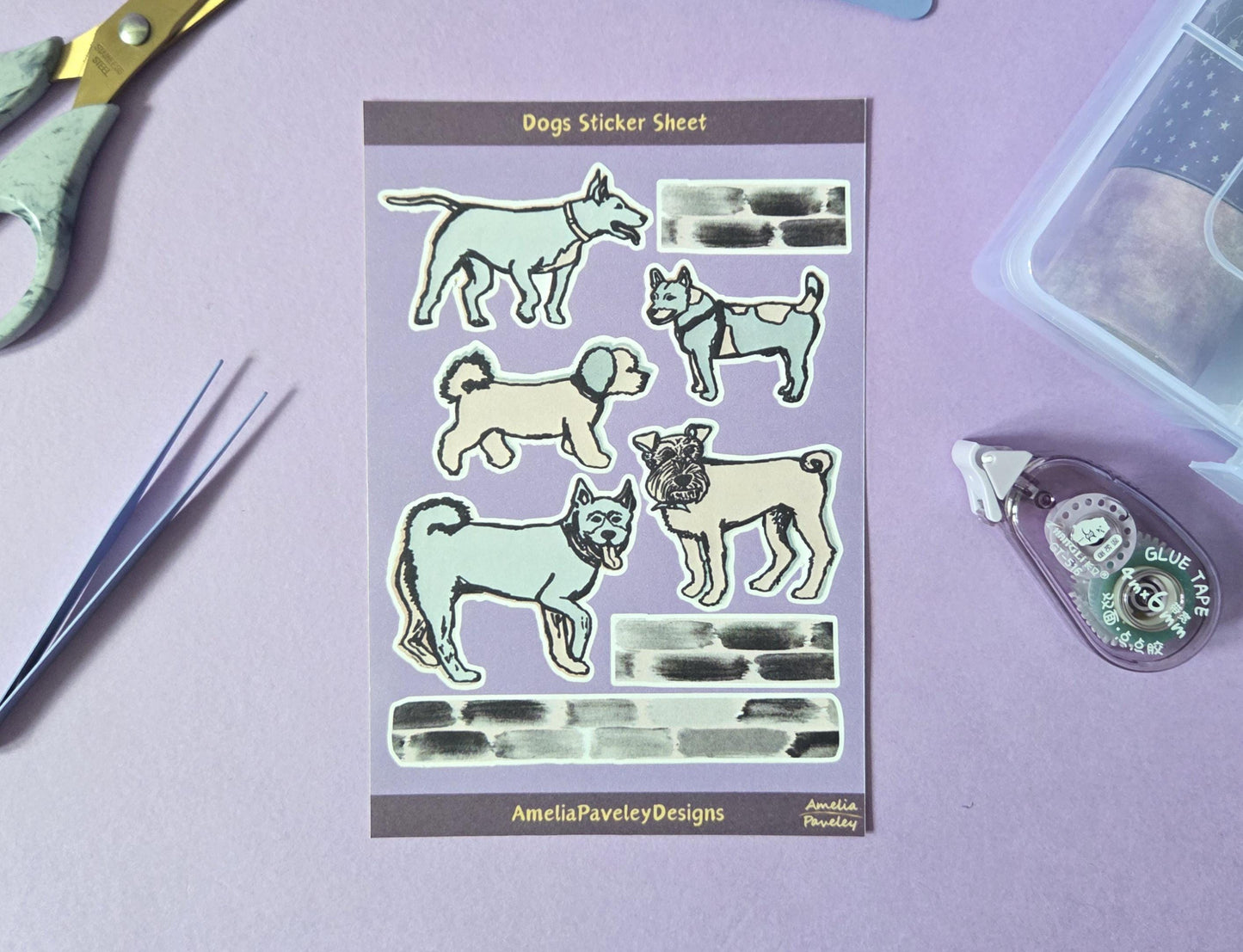 Dogs Sticker Sheet | Hand Drawn Dog Stickers, Cute Dog Planner Stickers, Scrapbooking Supplies, Stationery Gift for Dog Lovers