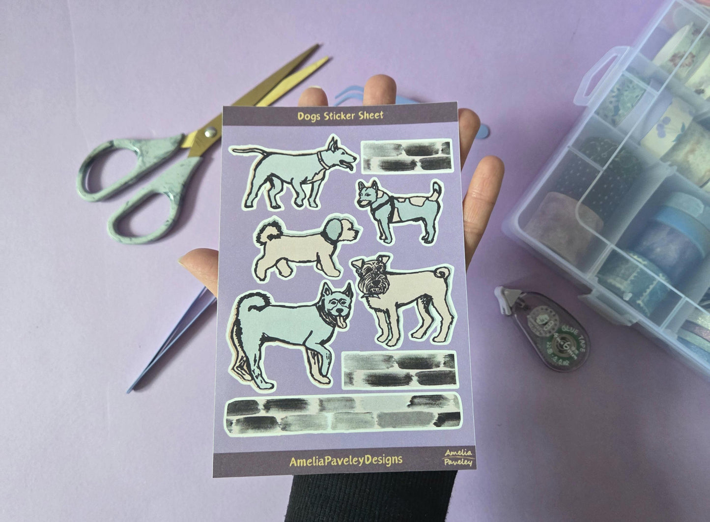 Dogs Sticker Sheet | Hand Drawn Dog Stickers, Cute Dog Planner Stickers, Scrapbooking Supplies, Stationery Gift for Dog Lovers