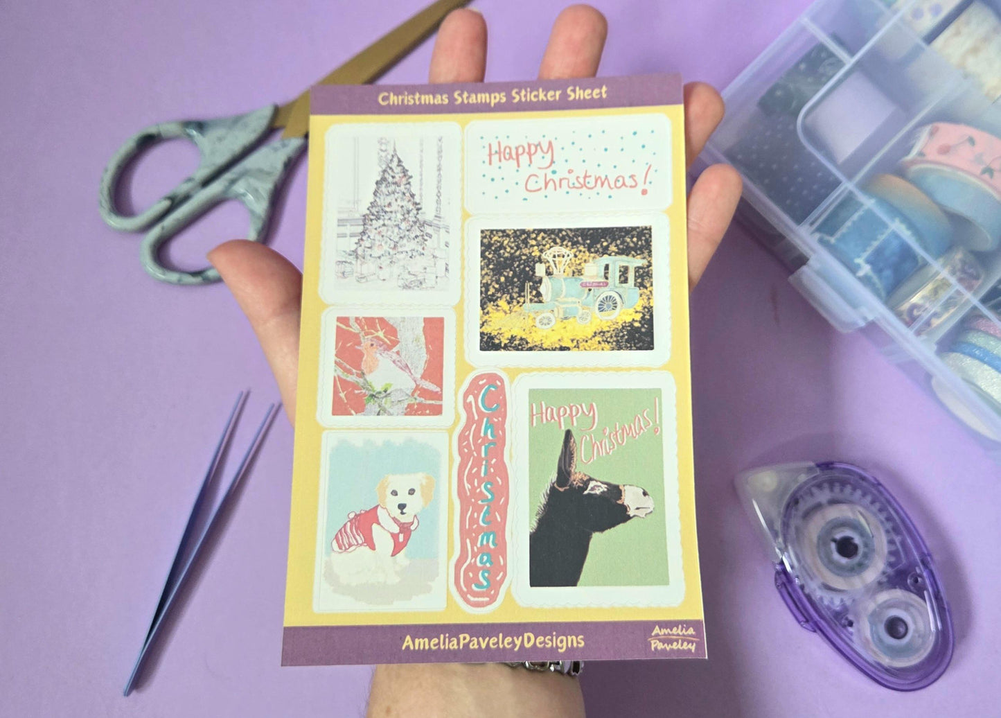 Vintage Christmas Stamps Sticker Sheet: Festive Holiday Planner Stickers