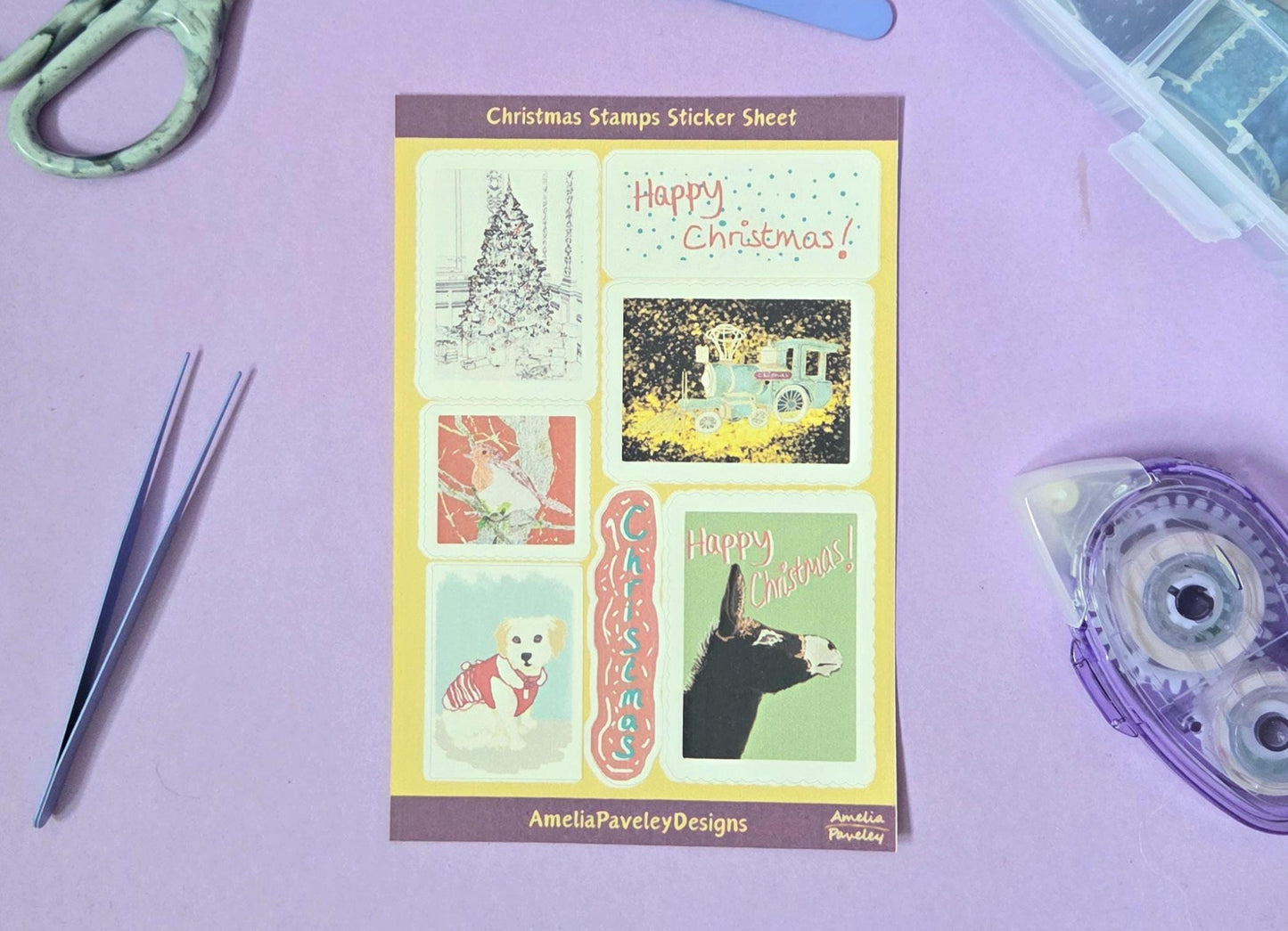 Vintage Christmas Stamps Sticker Sheet: Festive Holiday Planner Stickers