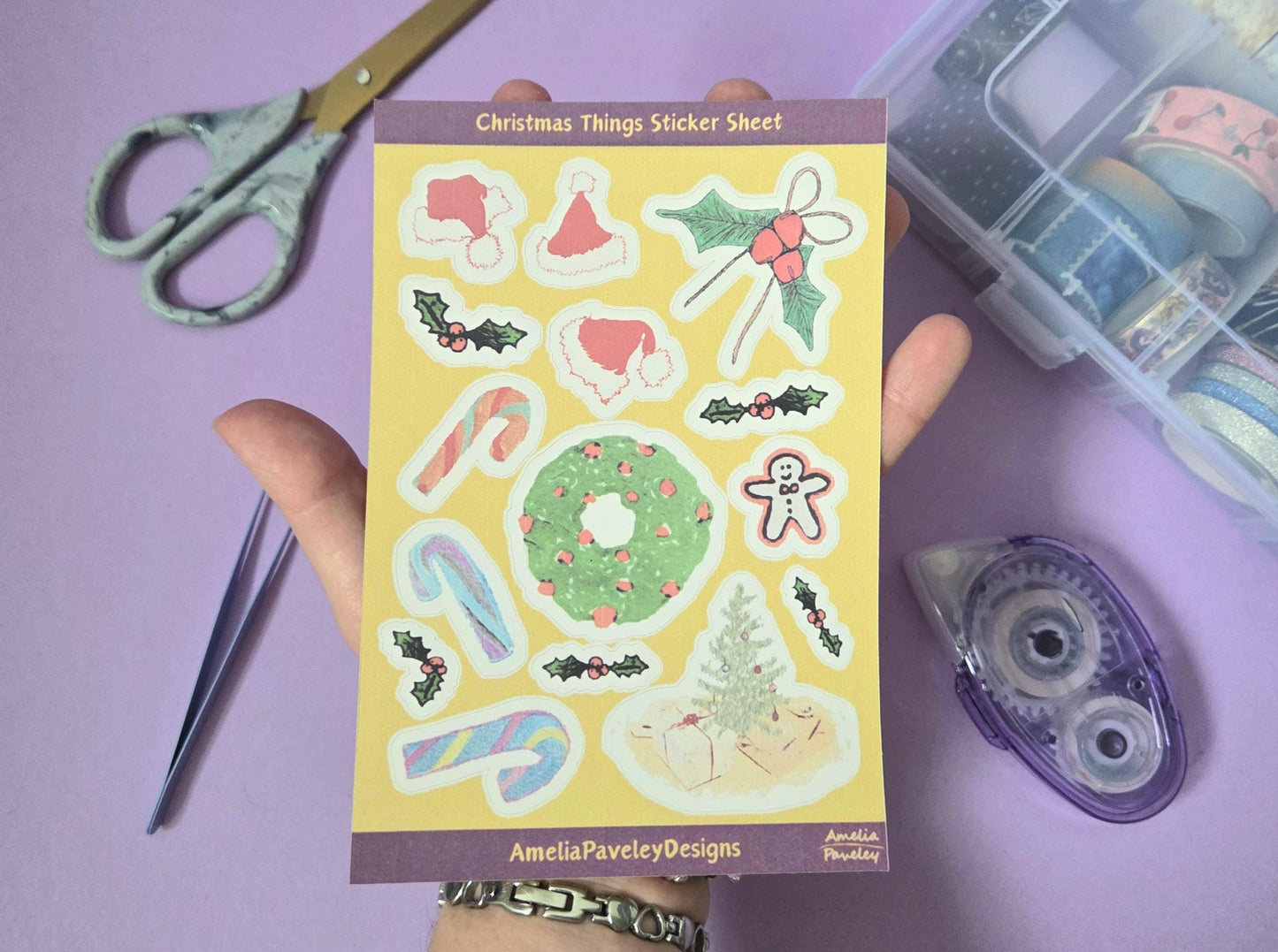 Christmas Things Sticker Sheet – Festive Xmas themed stickers for Planners, Junk Journals & Crafts