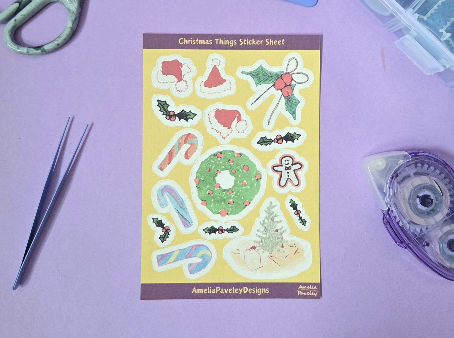 Christmas Things Sticker Sheet – Festive Xmas themed stickers for Planners, Junk Journals & Crafts