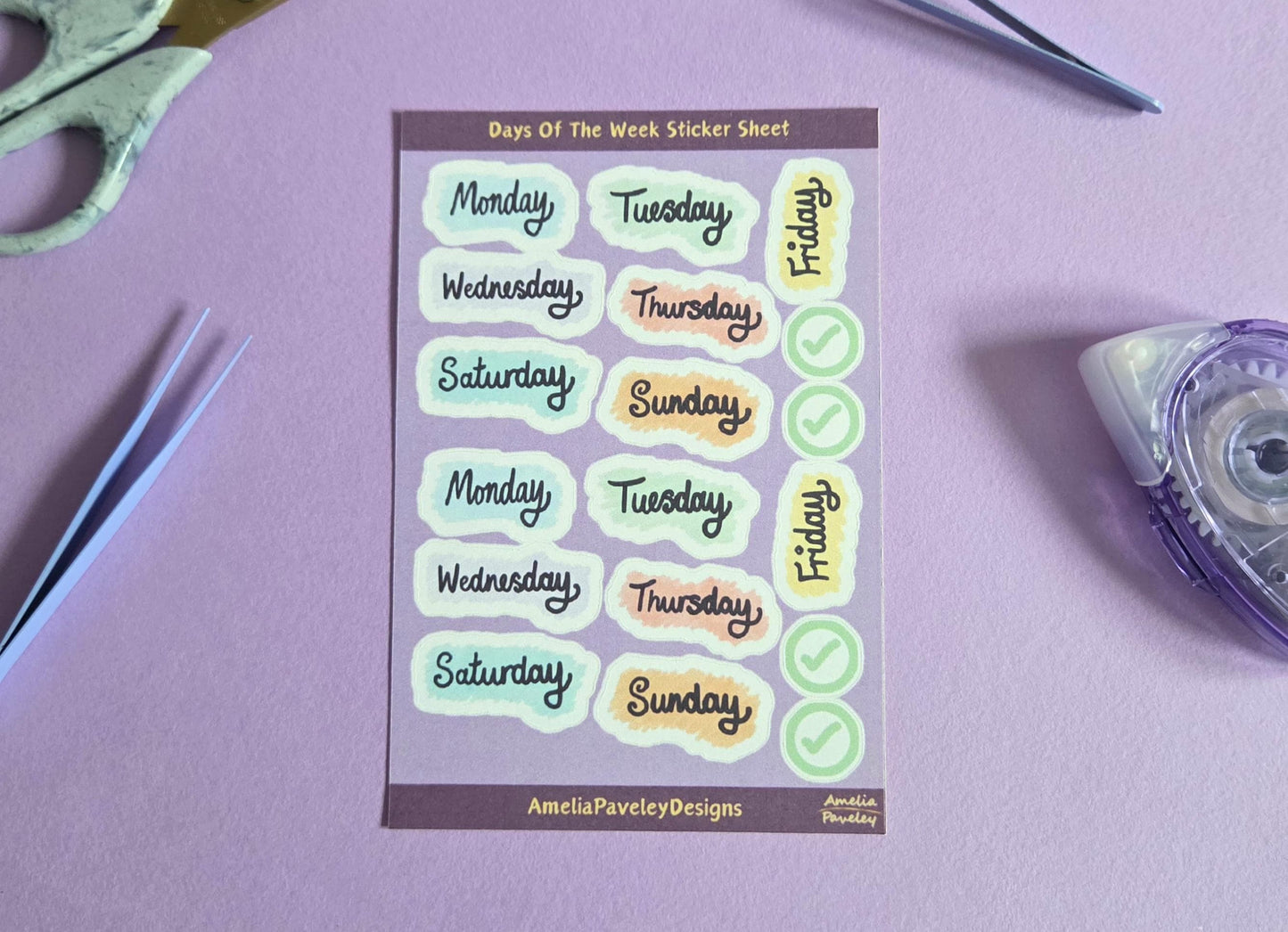 Days of the Week Sticker Sheet | Planner Stickers for Journals & Diaries | Weekly Organisation Stickers