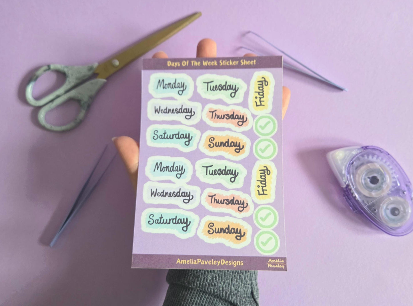 Days of the Week Sticker Sheet | Planner Stickers for Journals & Diaries | Weekly Organisation Stickers