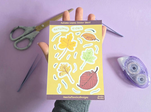 Autumn Leaves Sticker Sheet | Fall Aesthetic Stickers for Journals & Planners | Cozy Autumn Stickers, Scrapbooking Stationery Lovers