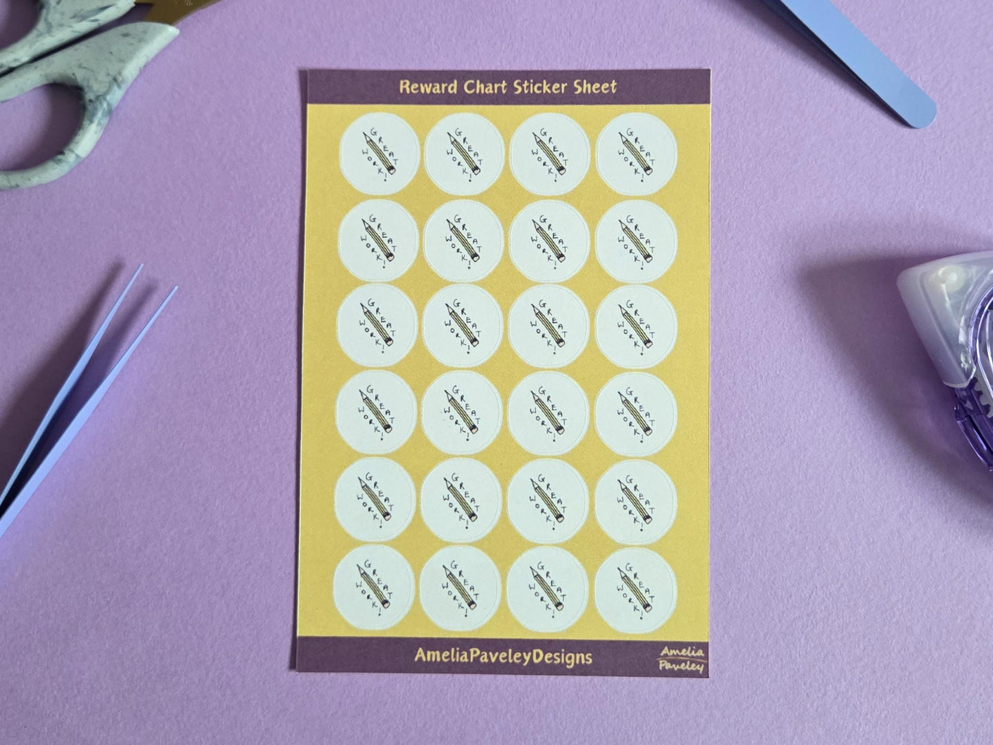 Great Work Reward Stickers | Classroom Reward Chart Stickers for Kids | Positive Behaviour & Achievement Stickers | Pencil Design