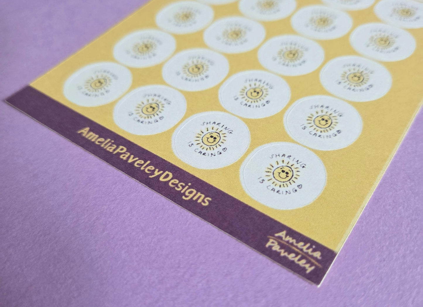 Sharing is Caring Reward Stickers | Classroom Kindness Stickers for Kids | Positive Behaviour Chart Stickers | Smiley Sun Design