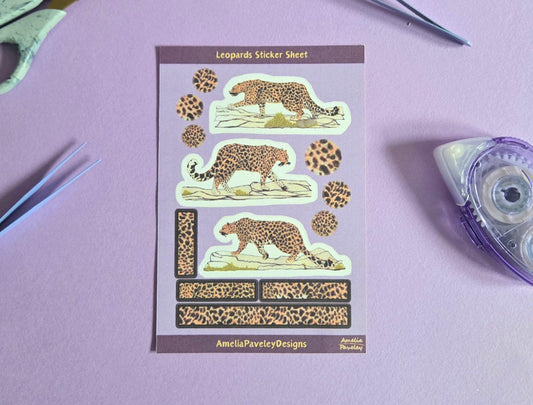 Leopard Sticker Sheet | Animal Print Stickers for Journals, Scrapbooks & Planners | Big Cat Stickers, Safari Aesthetic