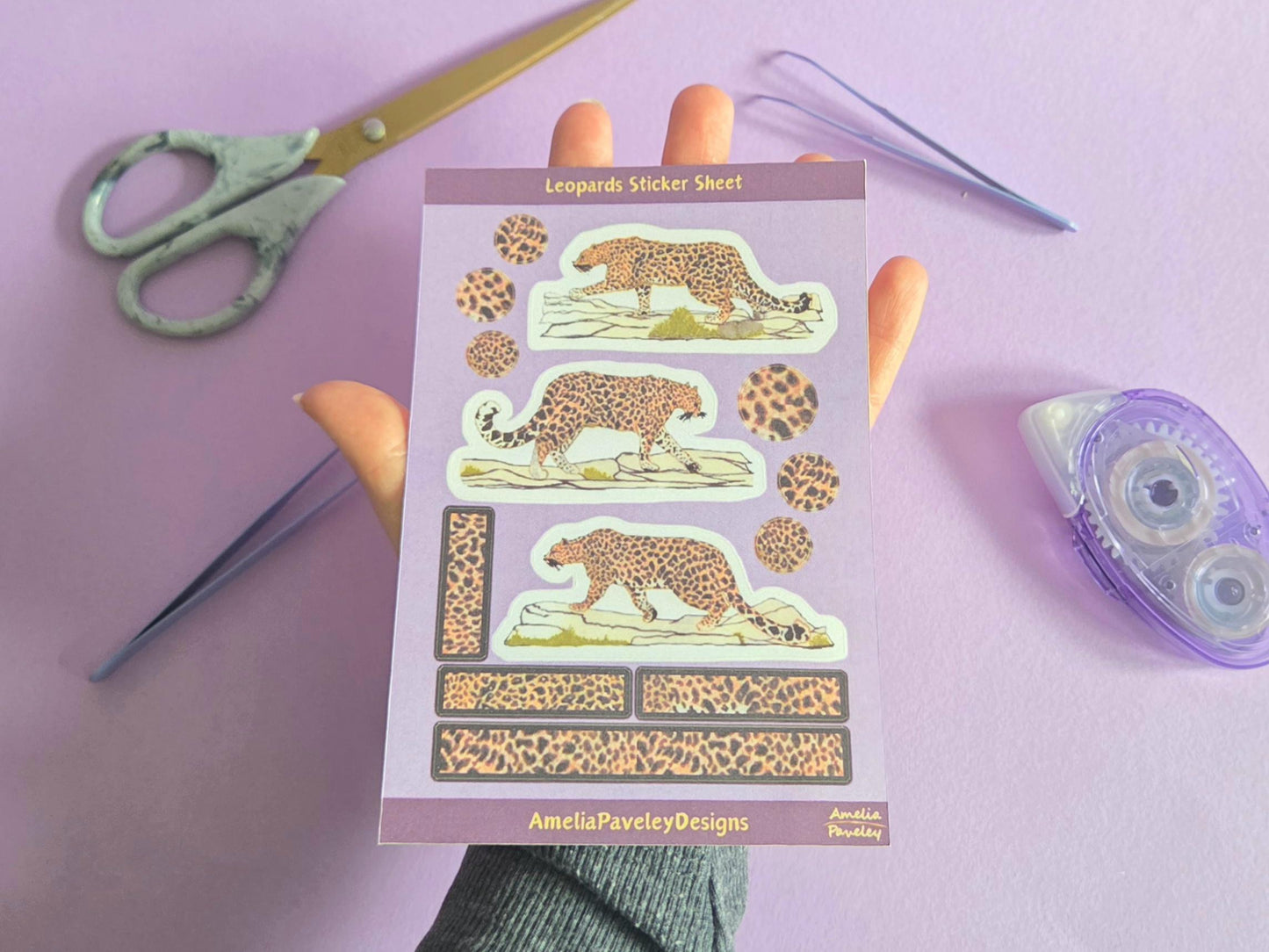 Leopard Sticker Sheet | Animal Print Stickers for Journals, Scrapbooks & Planners | Big Cat Stickers, Safari Aesthetic