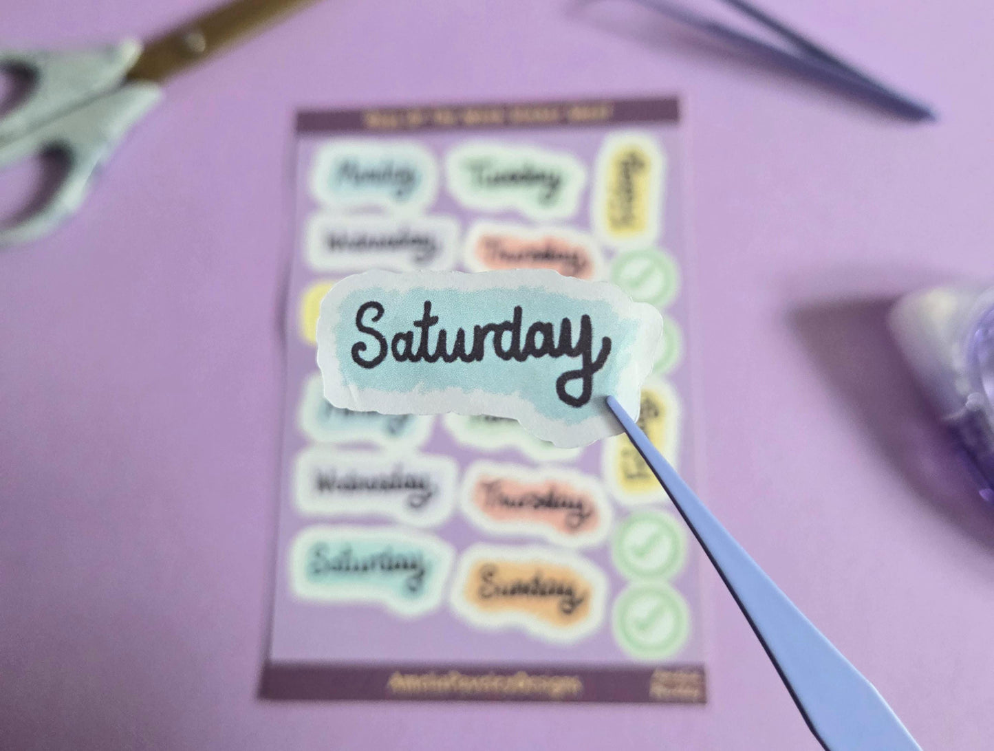 Days of the Week Sticker Sheet | Planner Stickers for Journals & Diaries | Weekly Organisation Stickers