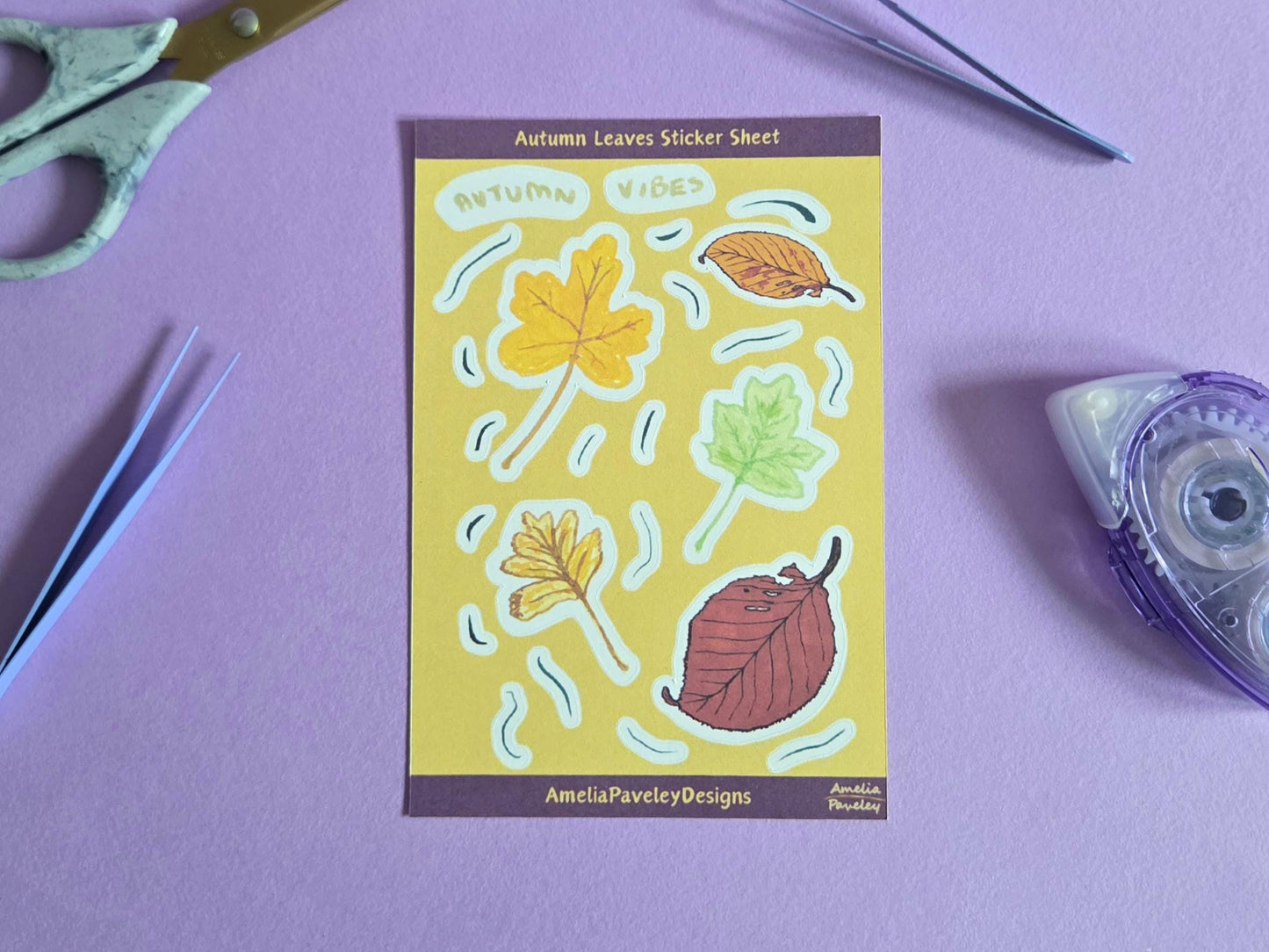 Autumn Leaves Sticker Sheet | Fall Aesthetic Stickers for Journals & Planners | Cozy Autumn Stickers, Scrapbooking Stationery Lovers