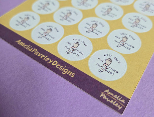 Well Done for Putting Your Hands Up Reward Stickers | Classroom Participation Stickers for Kids | Positive Behaviour Chart Stickers