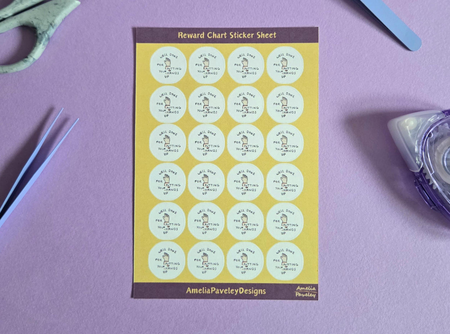 Well Done for Putting Your Hands Up Reward Stickers | Classroom Participation Stickers for Kids | Positive Behaviour Chart Stickers