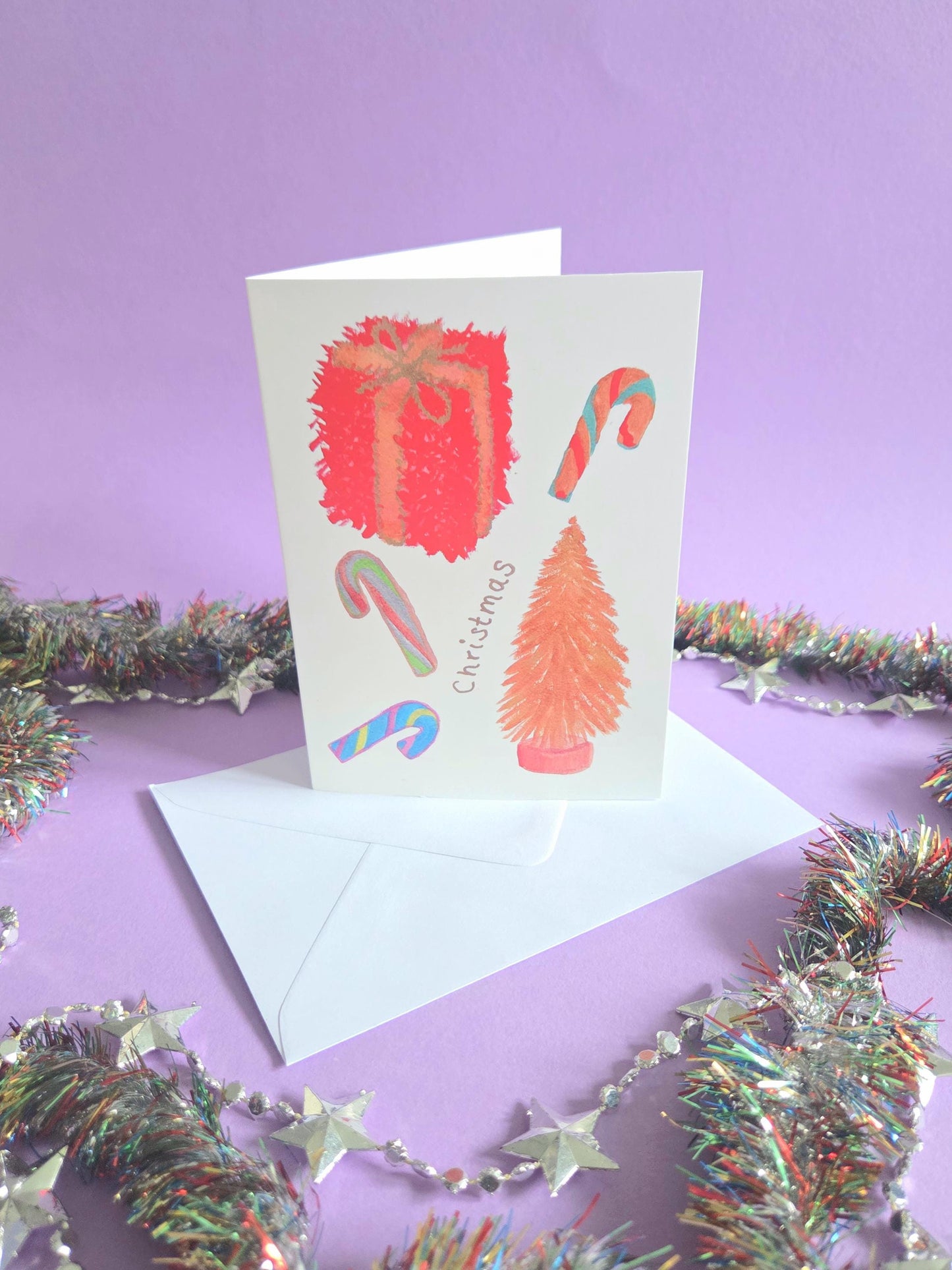 Illustrated Christmas Card | Festive Candy Cane & Tree