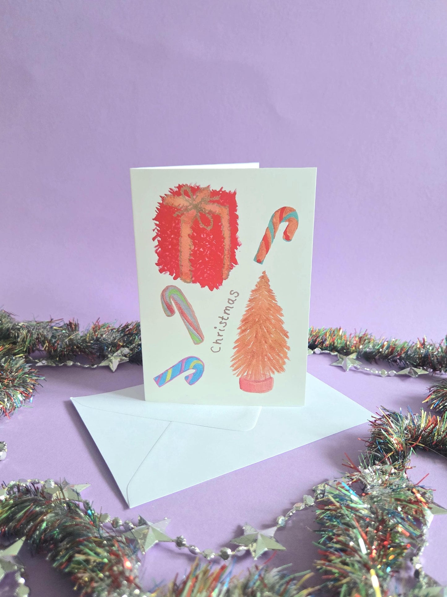 Illustrated Christmas Card | Festive Candy Cane & Tree