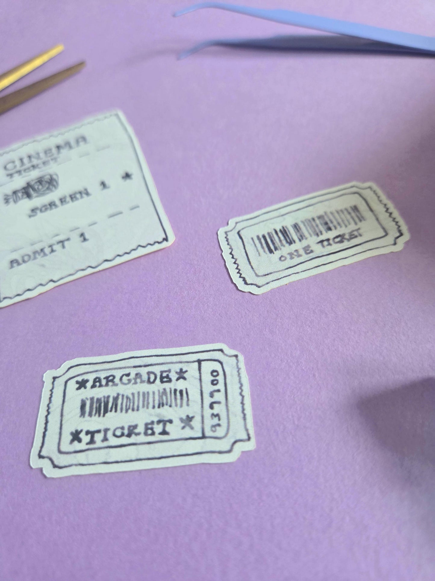 Retro Ticket Stickers | Vintage Cinema, Arcade Ephemera Set