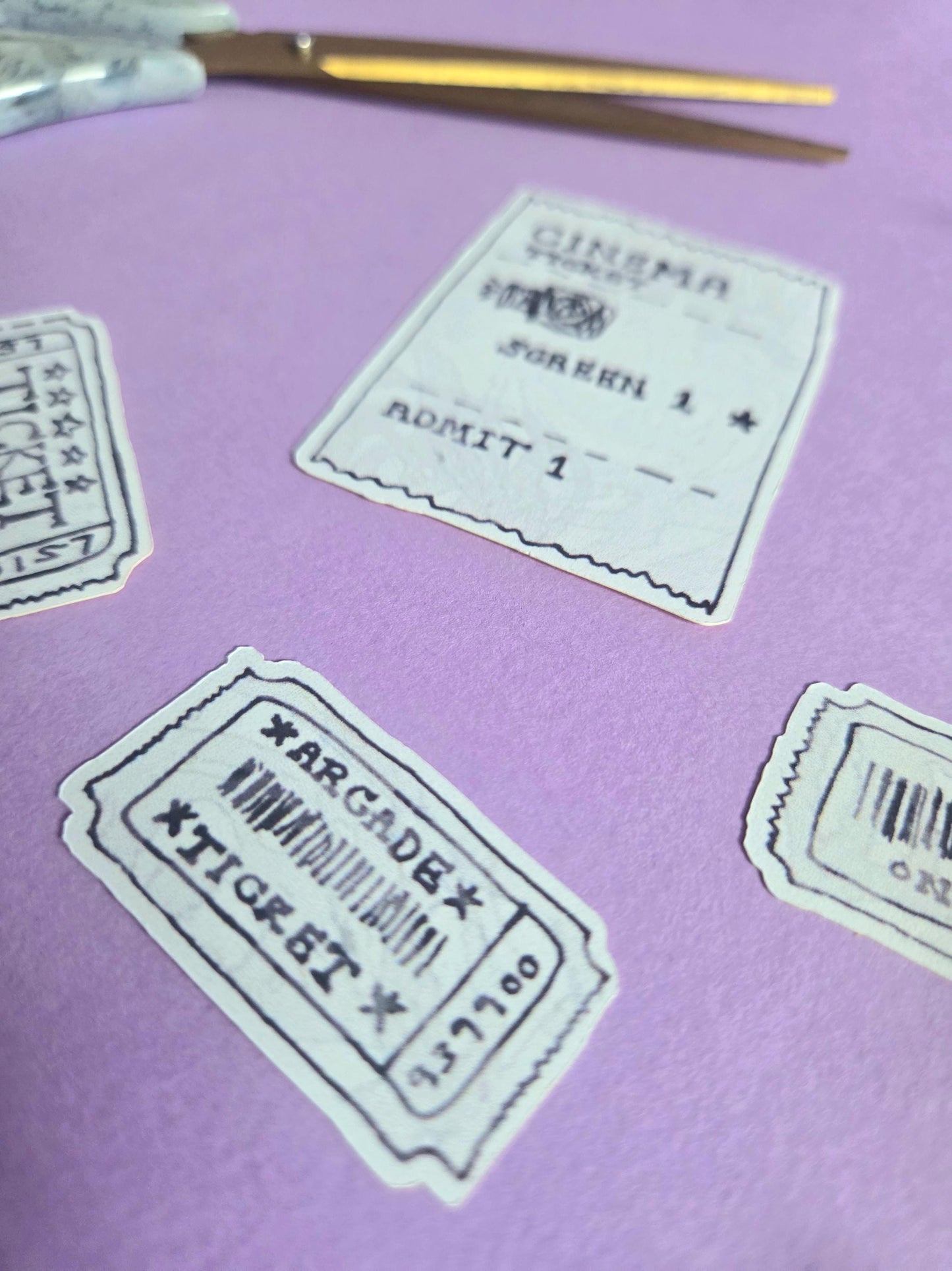 Retro Ticket Stickers | Vintage Cinema, Arcade Ephemera Set