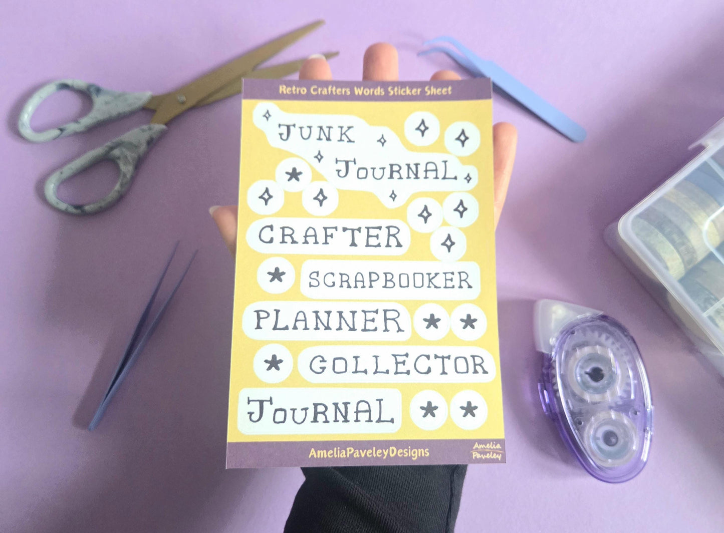 Retro Crafting Word Stickers | A5 Matte Sticker Sheet for Scrapbooking, Junk Journals and Planners, Black & White Handwritten Craft Stickers