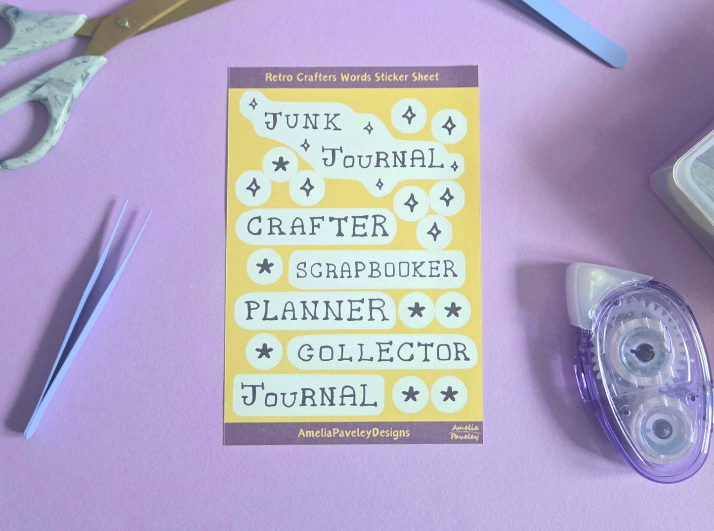 Retro Crafting Word Stickers | A5 Matte Sticker Sheet for Scrapbooking, Junk Journals and Planners, Black & White Handwritten Craft Stickers