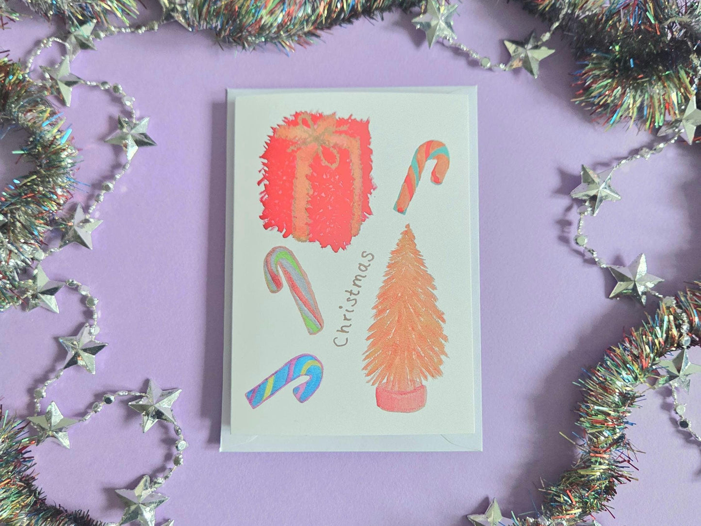 Illustrated Christmas Card | Festive Candy Cane & Tree