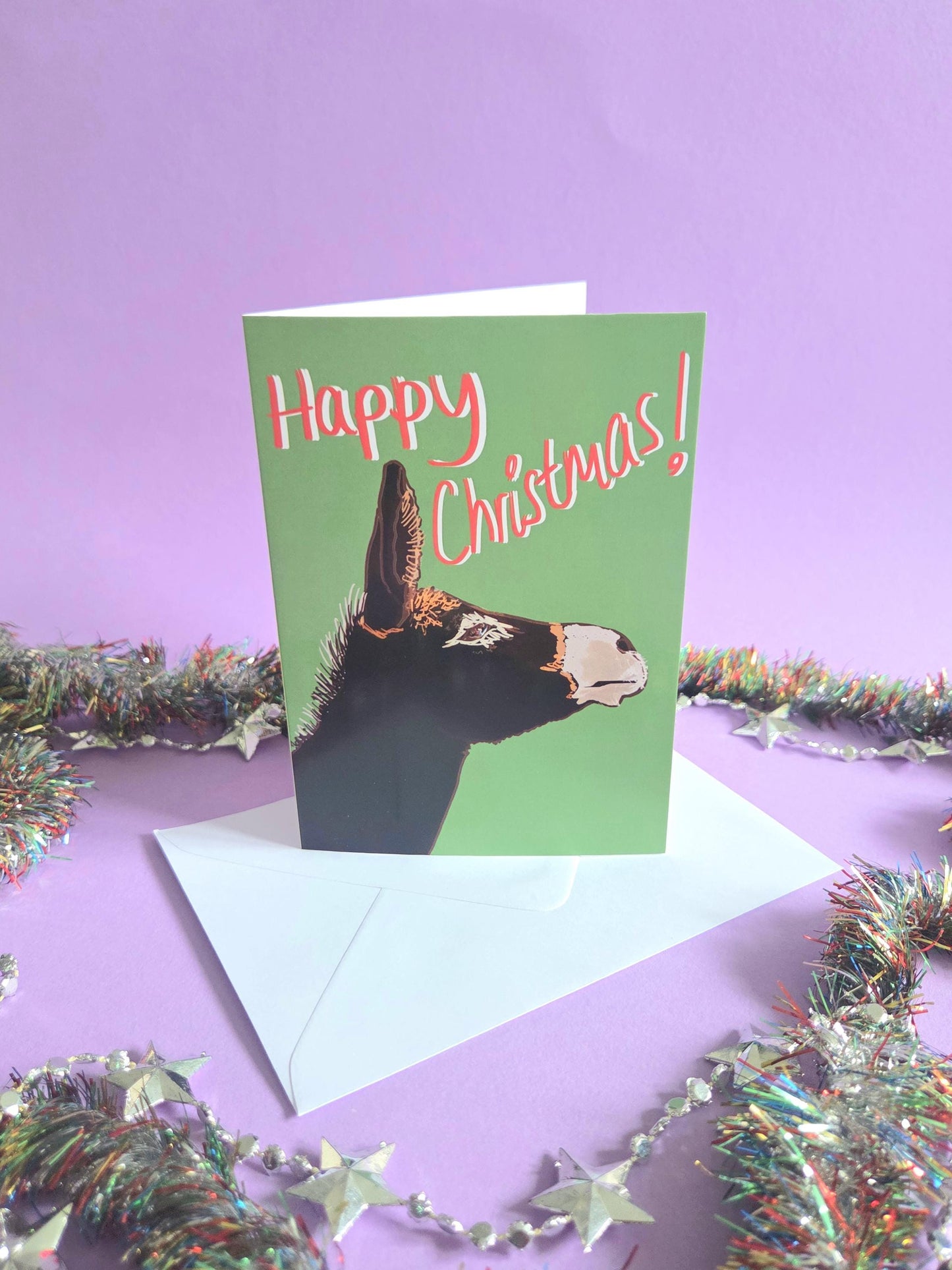 Donkey Christmas Card: Farm Animal Illustration, Festive Greeting