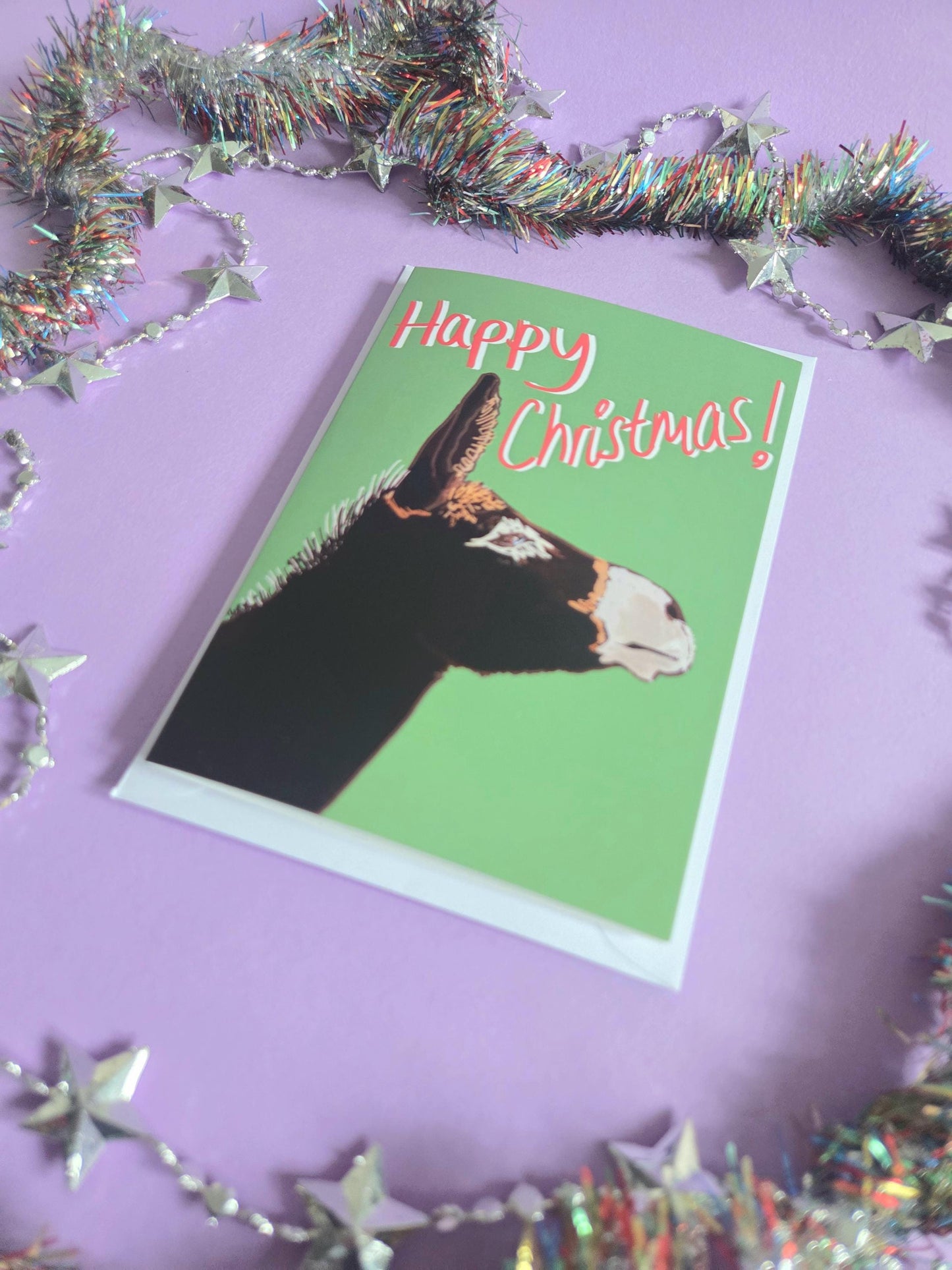 Donkey Christmas Card: Farm Animal Illustration, Festive Greeting