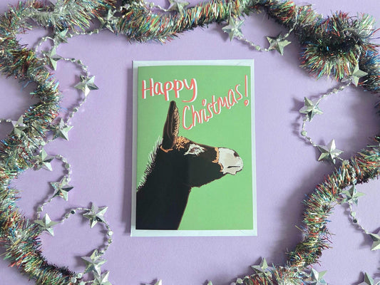 Donkey Christmas Card: Farm Animal Illustration, Festive Greeting