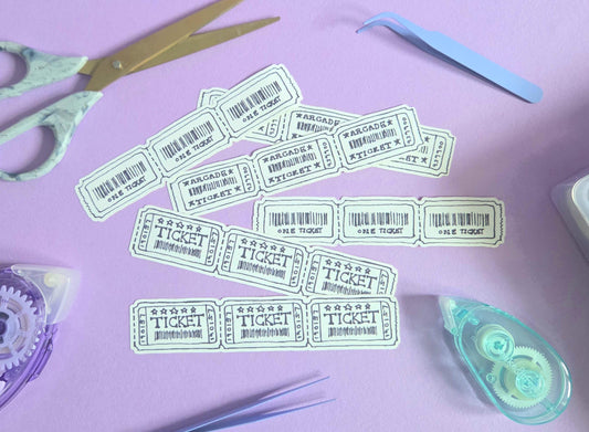 Vintage Arcade Ticket Stickers | Scrapbook Ephemera, Set of 6