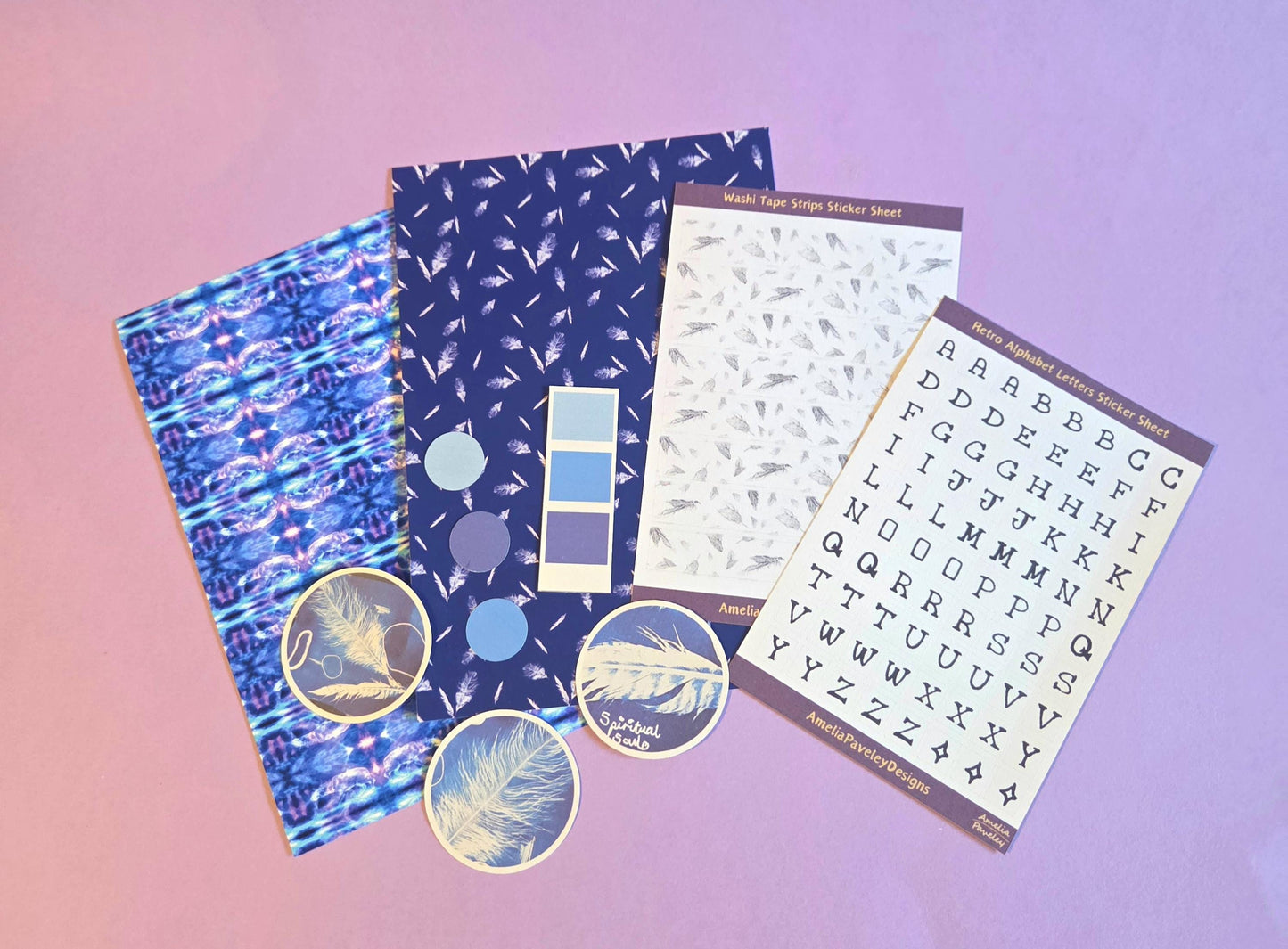 Blue Ethereal Junk Journal Kit | Scrapbooking Starter Kit with Feathers & Wolf Theme | Letterbox Craft Gift