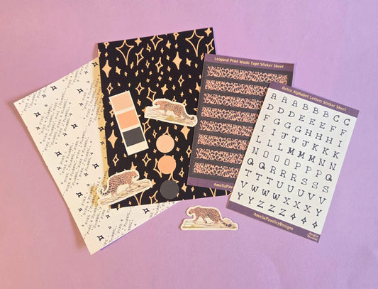 Leopard Junk Journal Kit | Black & Tan Scrapbooking Kit | Animal Print Journaling Starter Kit | Letterbox Craft Gift