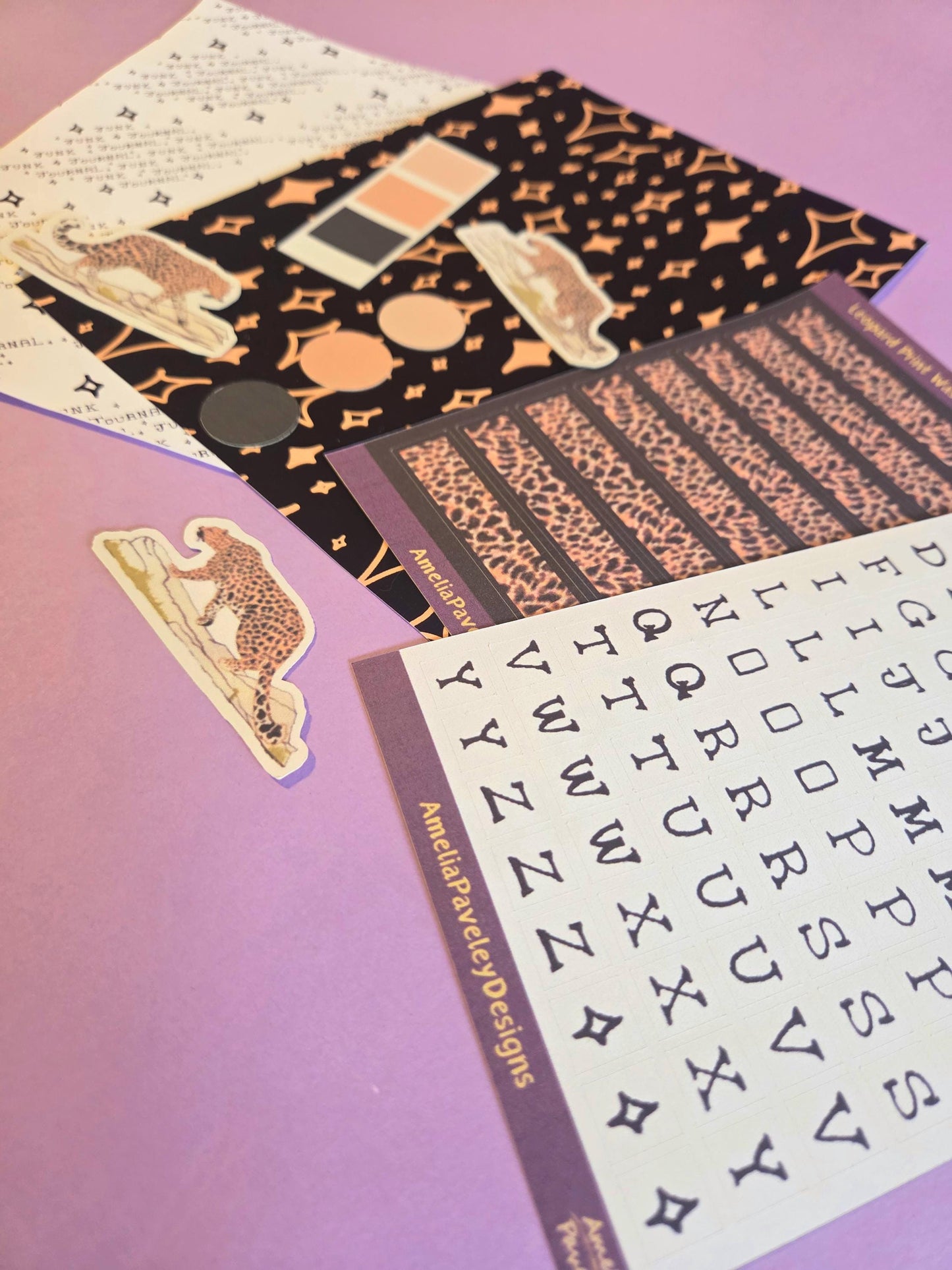 Leopard Junk Journal Kit | Black & Tan Scrapbooking Kit | Animal Print Journaling Starter Kit | Letterbox Craft Gift