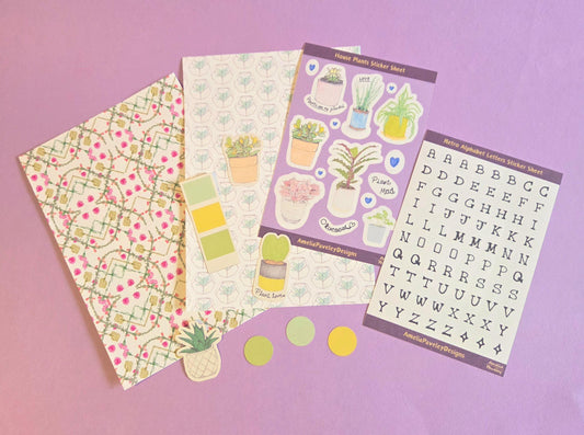 Green Plants Junk Journal Kit | Indoor House Plants Scrapbooking Kit | Botanical Sticker Journal Set | Green Journaling Starter Pack
