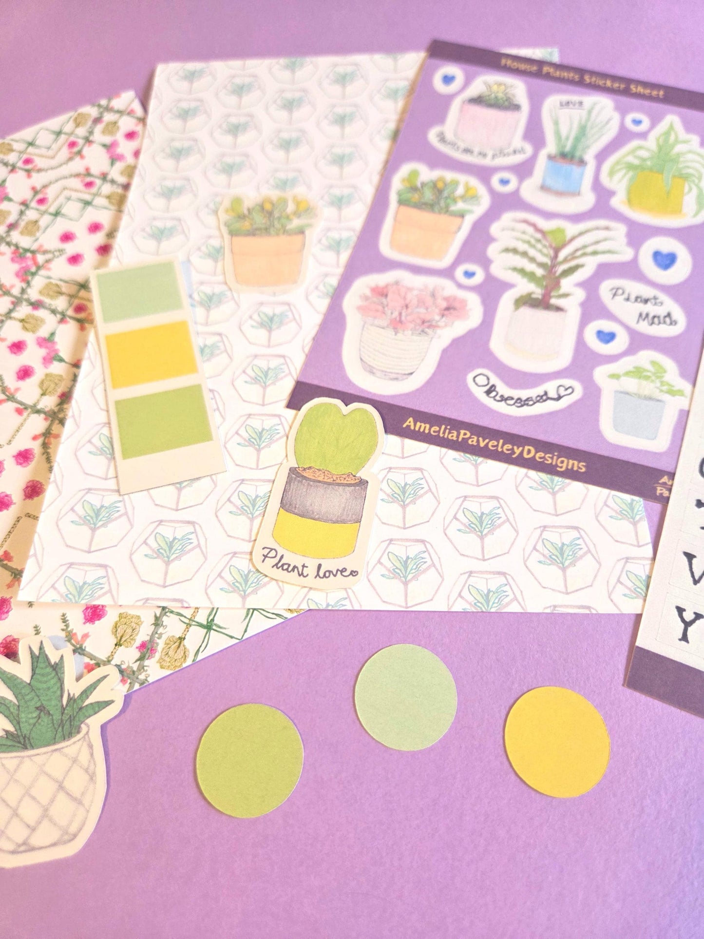 Green Plants Junk Journal Kit | Indoor House Plants Scrapbooking Kit | Botanical Sticker Journal Set | Green Journaling Starter Pack