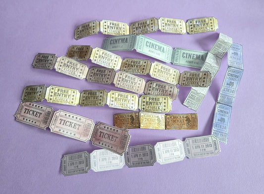 Retro Ticket Ephemera Set | Handmade Paper Ticket Strips x10 | Vintage Style Junk Journal Supplies | Scrapbooking Collage Pieces