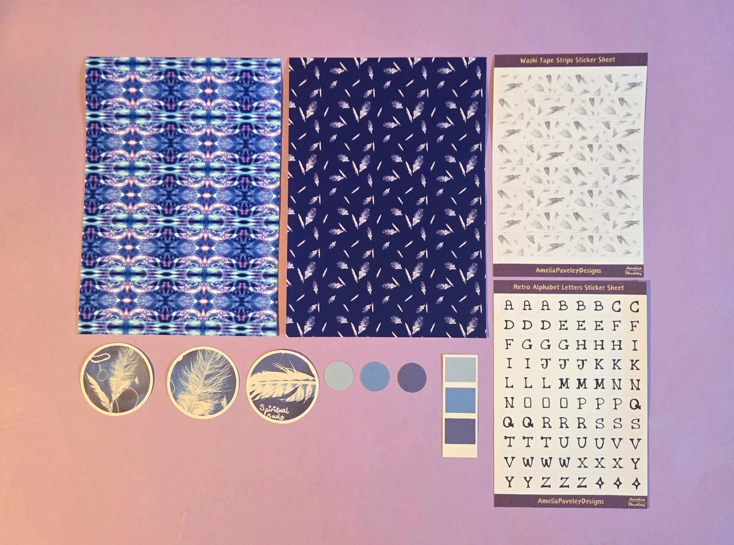 Blue Ethereal Junk Journal Kit | Scrapbooking Starter Kit with Feathers & Wolf Theme | Letterbox Craft Gift