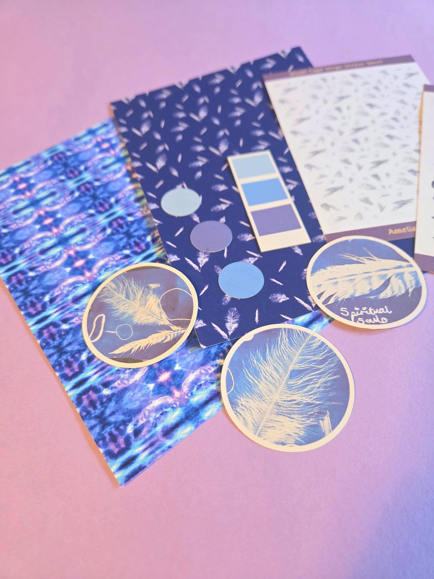 Blue Ethereal Junk Journal Kit | Scrapbooking Starter Kit with Feathers & Wolf Theme | Letterbox Craft Gift
