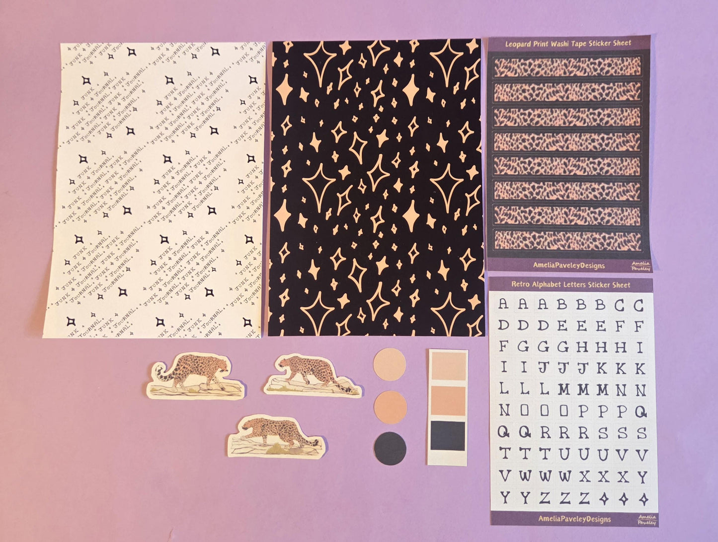 Leopard Junk Journal Kit | Black & Tan Scrapbooking Kit | Animal Print Journaling Starter Kit | Letterbox Craft Gift