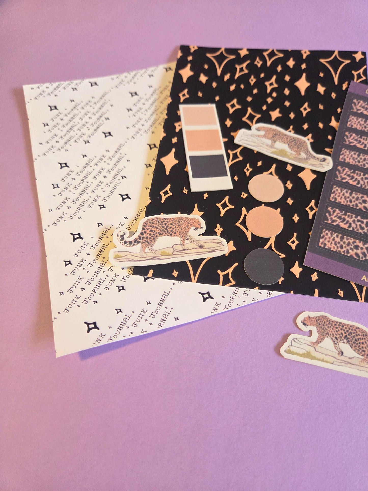 Leopard Junk Journal Kit | Black & Tan Scrapbooking Kit | Animal Print Journaling Starter Kit | Letterbox Craft Gift
