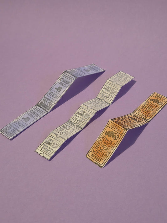 Retro Ticket Ephemera Set of 3 | Handmade Paper Ticket Strips | Vintage Junk Journal Supplies | Scrapbook Collage Pieces