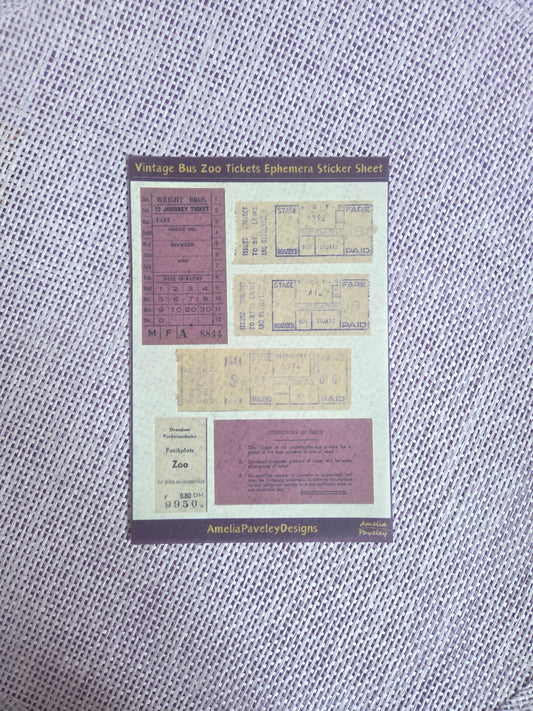 Vintage Bus & Zoo Ticket Washi Effect Sticker Sheet | Vintage Ephemera | Junk Journal & Scrapbooking