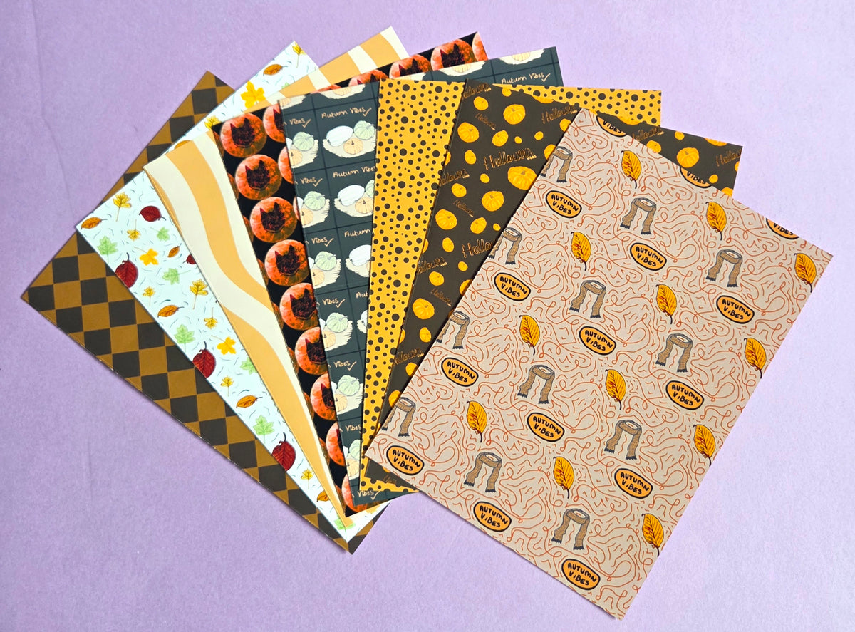 Autumn Halloween Scrap Paper Pack – A5 Seasonal Junk Journal & Scrapbooking Papers (Set of 8)