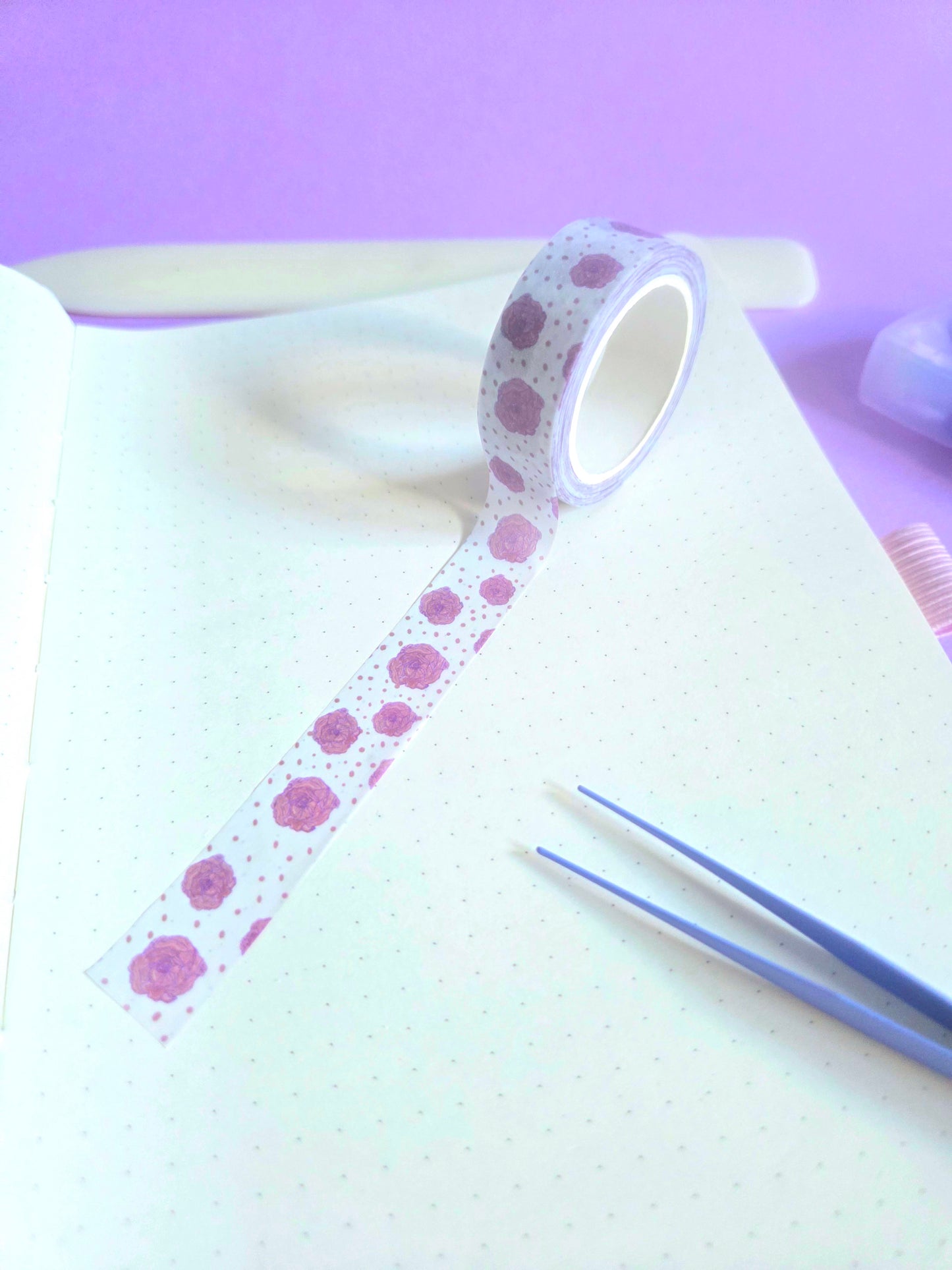 Roses pink white dotty washi tape 15mm x 10m