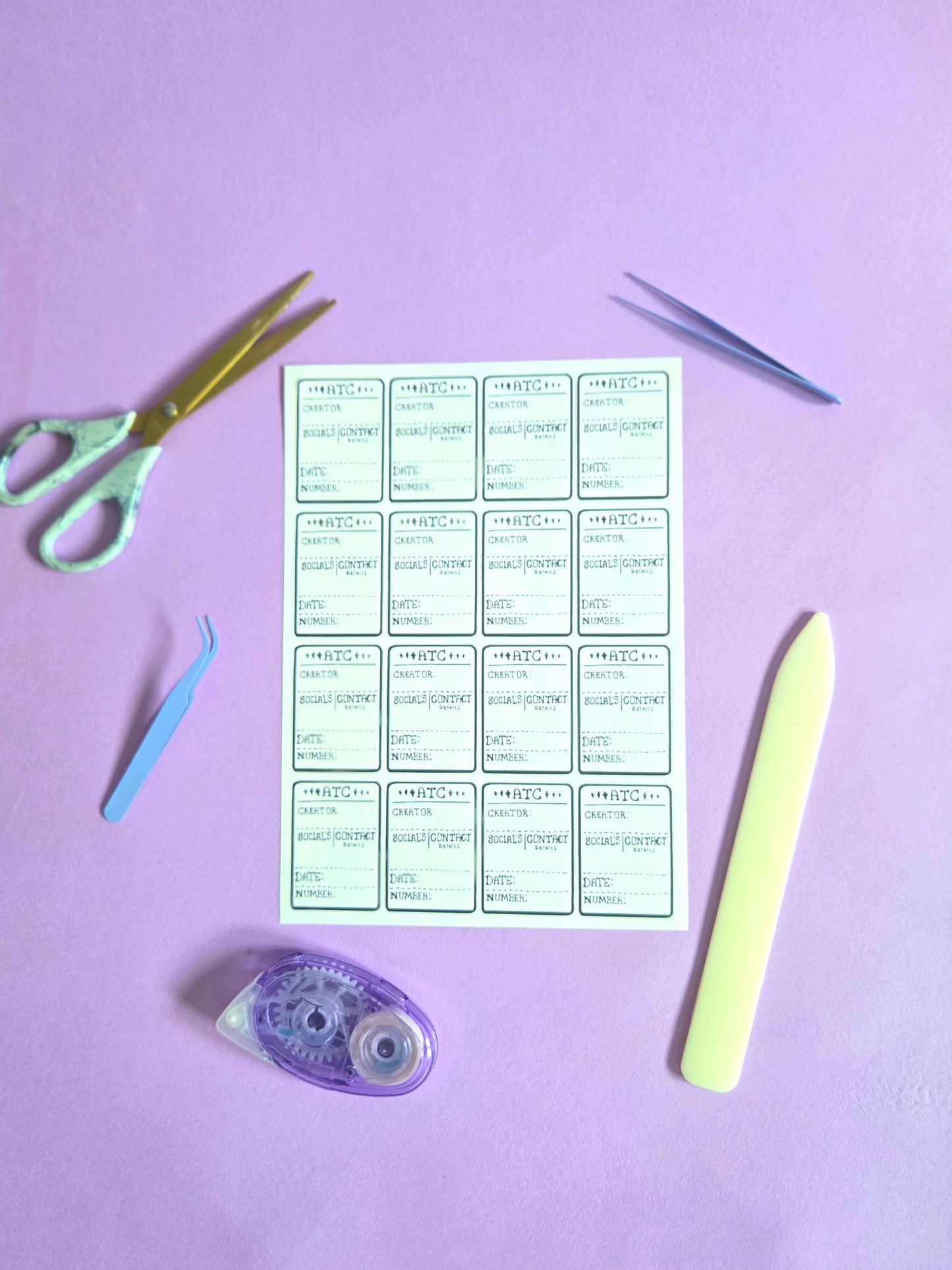 ATC Artist Trading Card Sticker Sheet (1 STICKER SHEET) | Matte Peel & Stick ATC Backing Labels | Artist Info Stickers for Junk Journals, Scrapbooking & Mixed Media Art