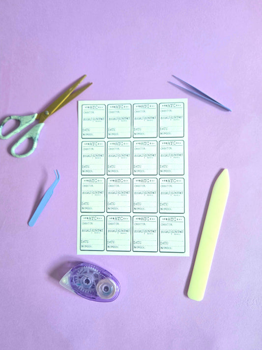 ATC Artist Trading Card Sticker Sheet (1 STICKER SHEET) | Matte Peel & Stick ATC Backing Labels | Artist Info Stickers for Junk Journals, Scrapbooking & Mixed Media Art