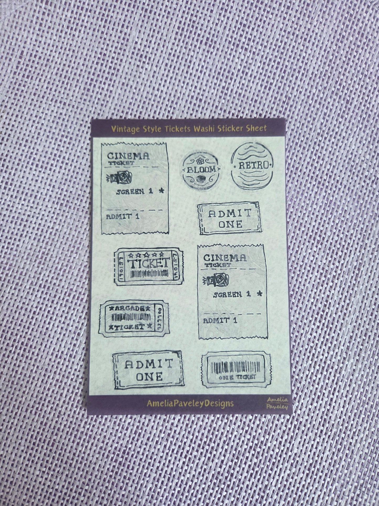 Vintage Style Ticket Sticker Sheet | Cinema & Retro Tickets | Junk Journal & Scrapbooking Stickers