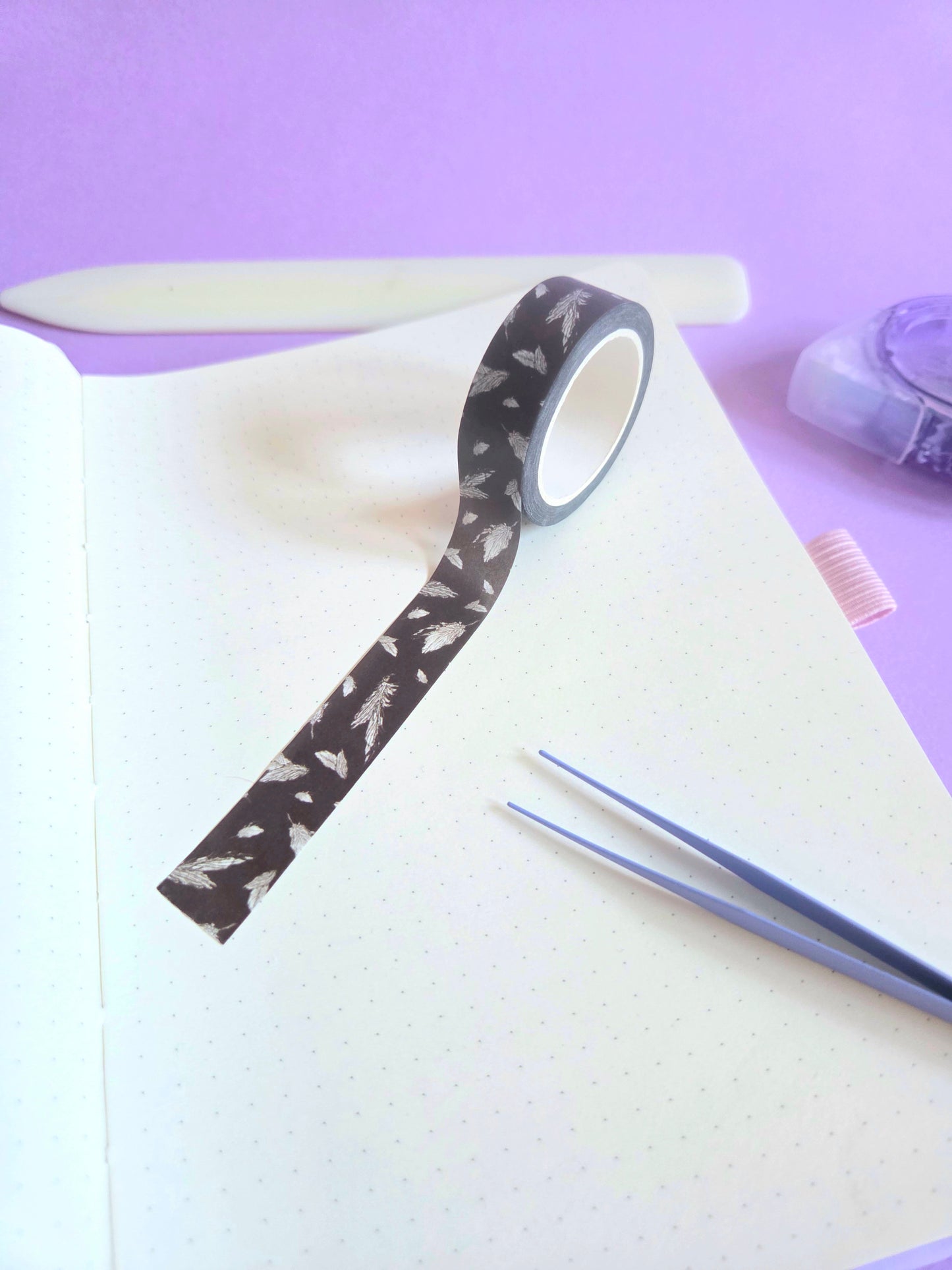 Black feathers washi tape 15mm x 10m