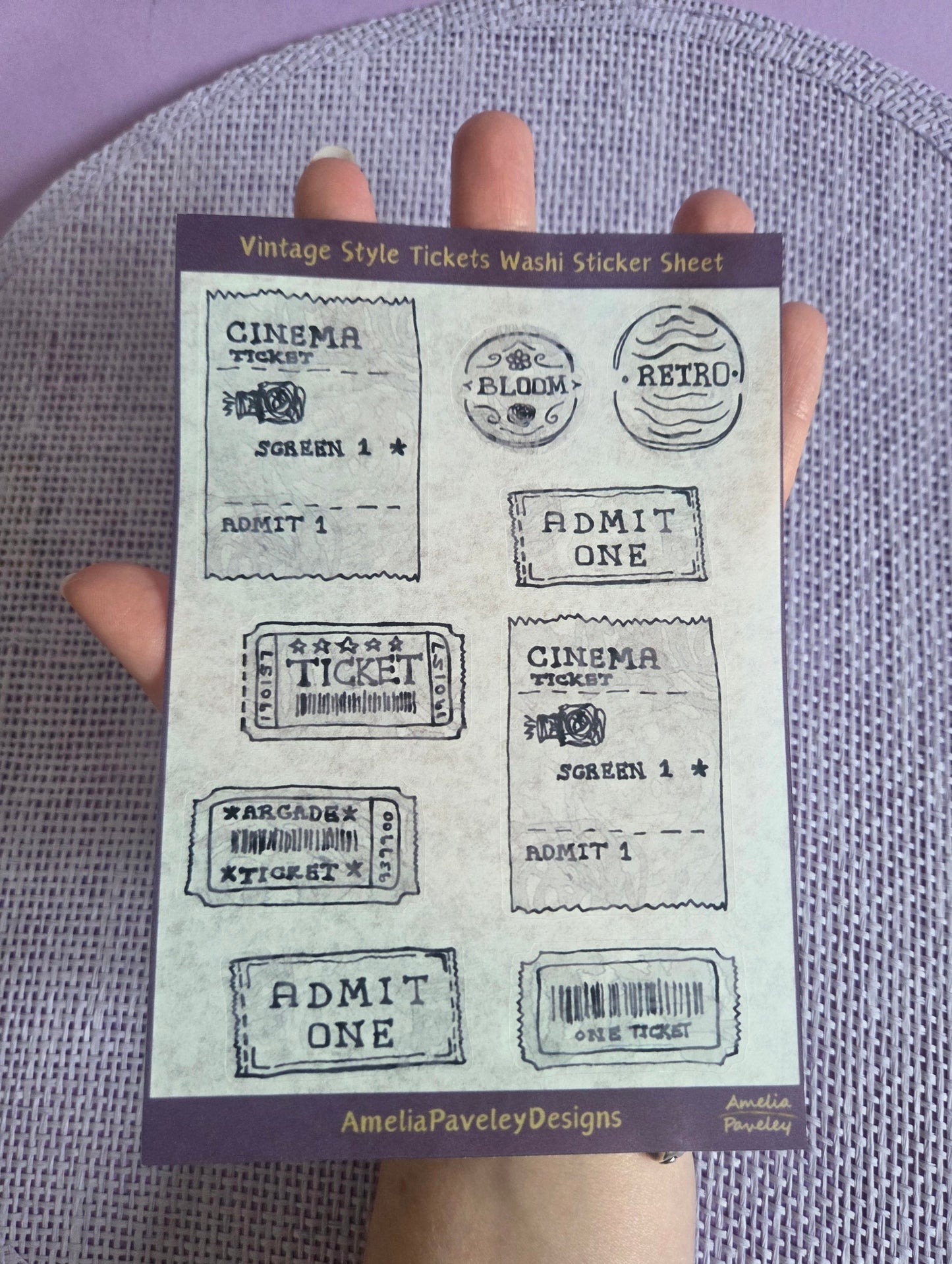Vintage Style Ticket Sticker Sheet | Cinema & Retro Tickets | Junk Journal & Scrapbooking Stickers