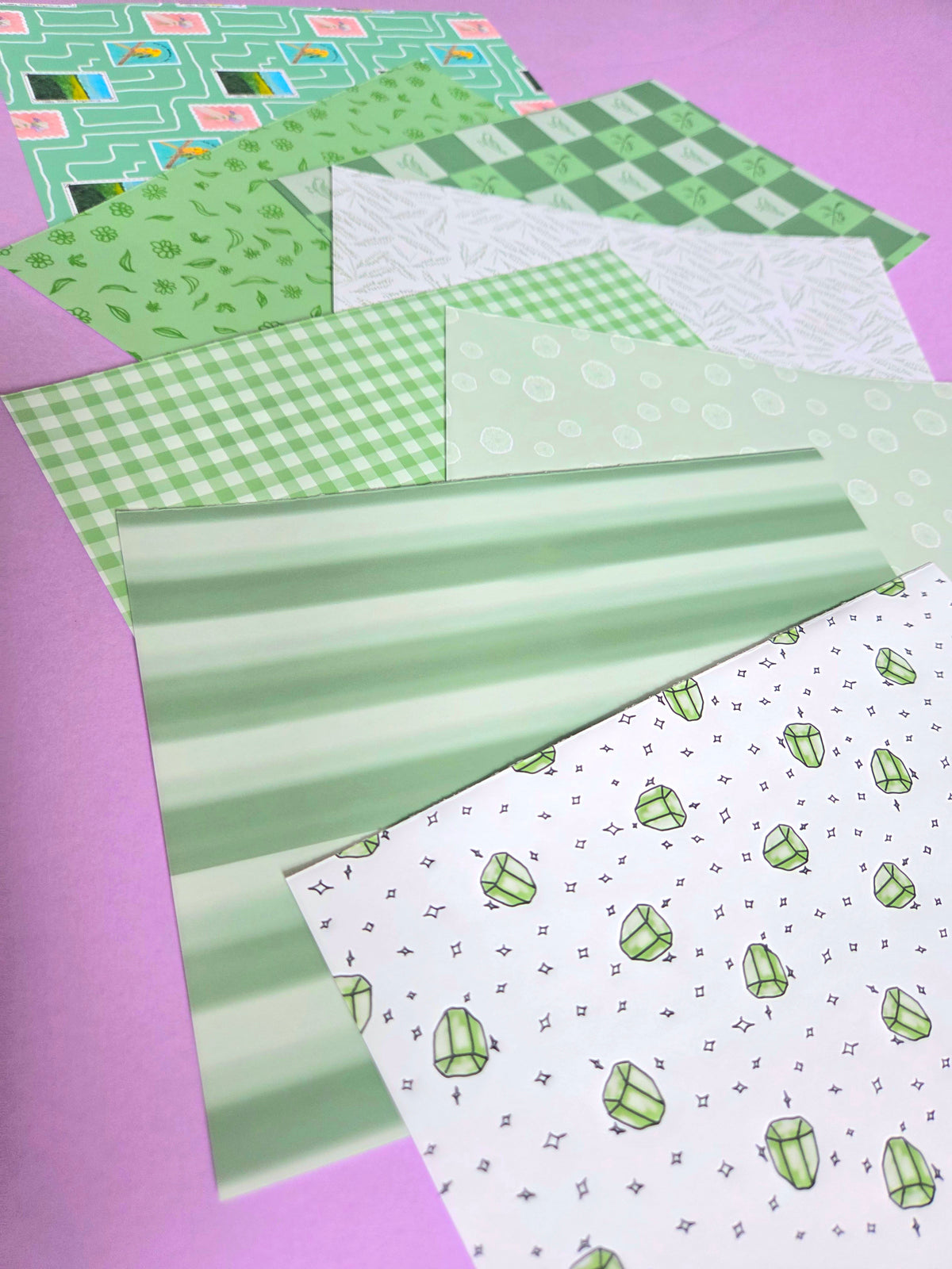 Green Floral Pigeon Scrap Paper Pack – A5 Soft Green Gemstone Wicked-Inspired Junk Journal & Scrapbooking Papers (Set of 8)