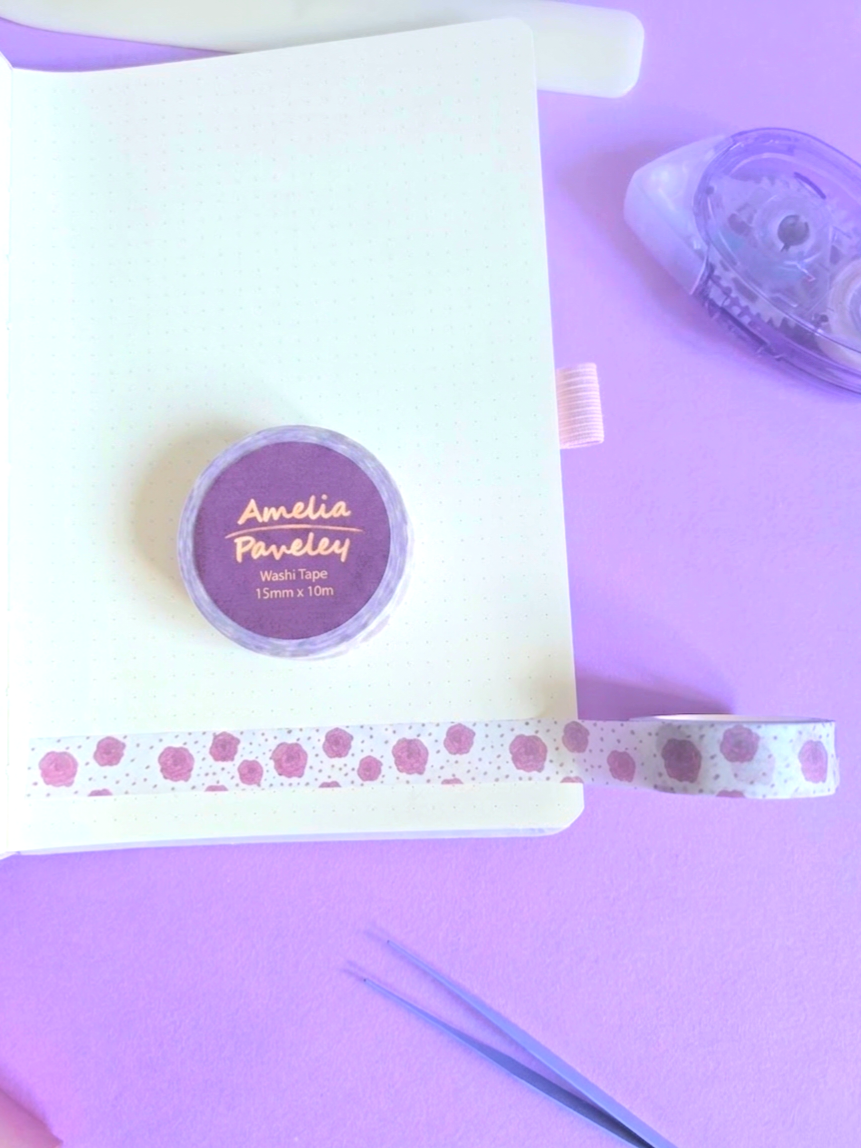 Roses pink white dotty washi tape 15mm x 10m