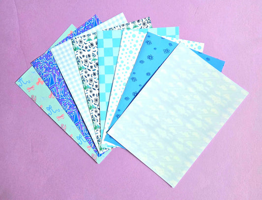 Blue Floral Scrap Paper Pack – A5 Soft Blue Aesthetic Junk Journal & Scrapbooking Papers (Set of 8)